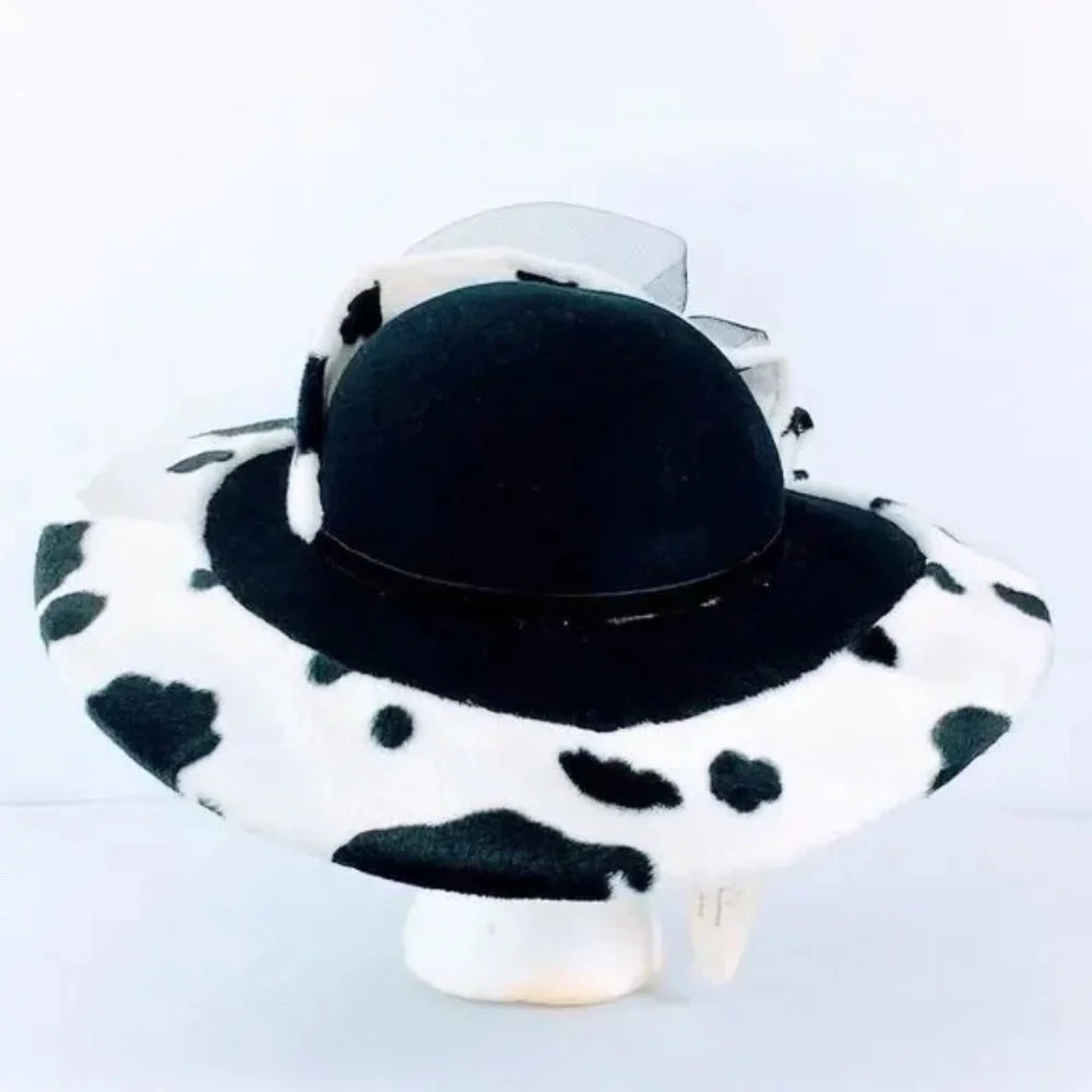 Mr. Hi's Classic Vintage Cow Print Wool Felt Cartwheel Hat - Deadstock